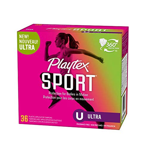 Playtex Sport Tampons Ultra Absorbency, Fragrance-Free - 36ct | Ultra Tampons for Women, Feminine Care, Playtex Tampon with 360 Leak Defense