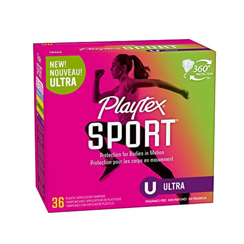 Playtex Sport Tampons Ultra Absorbency, Fragrance-Free - 36ct | Ultra Tampons for Women, Feminine Care, Playtex Tampon with 360 Leak Defense
