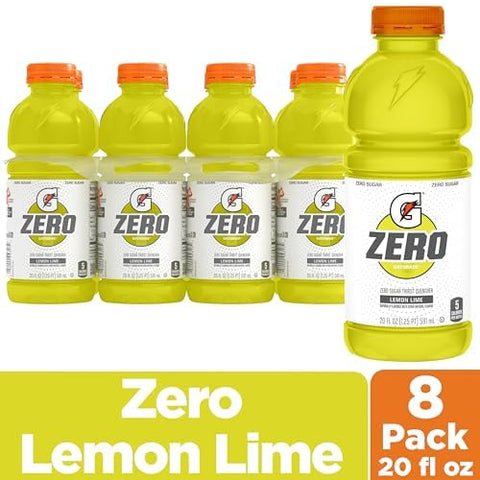 Gatorade Zero Sugar Thirst Quencher Sports Drinks, Lemon-Lime, 20 Ounce Bottles (Pack of 8)