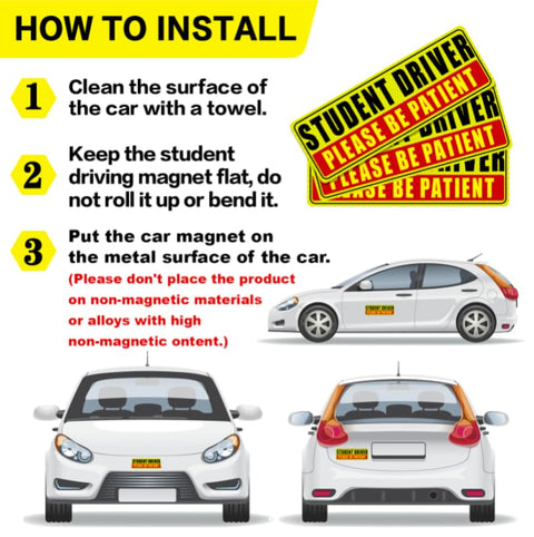 Sukh Student Driver Magnet for Car - Be Patient Student Driver Magnet New Student Driver Sticker Safety Warning Reflective Signs Reusable Movable 3 Pcs