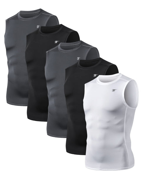 TELALEO 5 Pack Men's Athletic Compression Shirts Sleeveless Workout Tank Top Sports Base Layer Running Basketball M/02