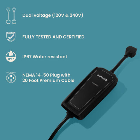 Portable Level 2 EV Charger – 32A Fast Charging for Electric Cars, 120/240V NEMA 14-50 Plug, 20ft Cable, SAE J1772–UL & Energy Star Certified, Indoor/Outdoor, Home/Travel Compatible w/All EVs & PHEVs