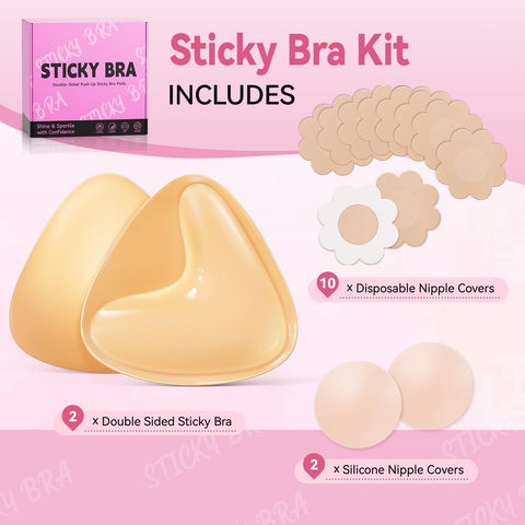 Ultra Push up Sticky Bra Pads Inserts | Double Sided Adhesive Bra Inserts | Stick on Bra for Sports Bra Swimsuit (Large, Beige)