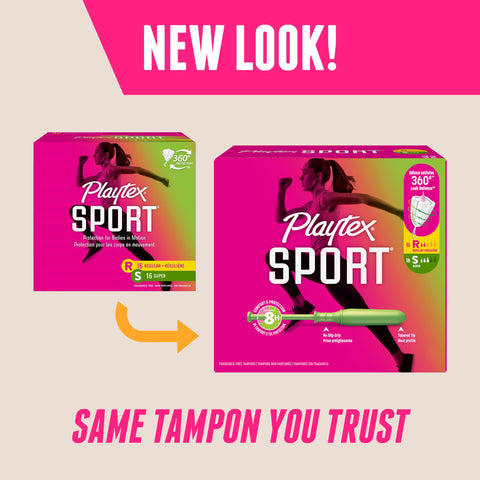 Playtex Sport Tampons Multipack (24ct Regular/24ct Super), Fragrance-Free - 48ct | Tampons Regular and Super, Playtex Tampon Multipack, Feminine Care with 360 Leak Defense