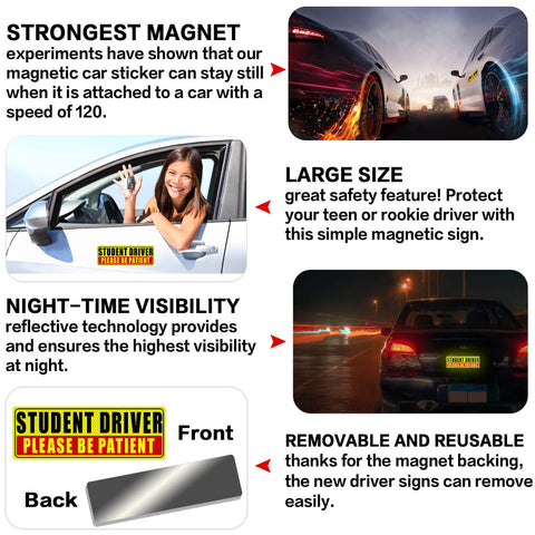 Sukh Student Driver Magnet for Car - Be Patient Student Driver Magnet New Student Driver Sticker Safety Warning Reflective Signs Reusable Movable 3 Pcs