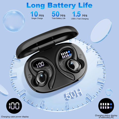 Wireless Earbuds Sport, 2025 Bluetooth 5.4 Headphones with Earhooks, 50H Stereo Deep Bass Over Ear Buds with 4 ENC Noise Canceling Mics, IP7 Waterproof Earphones for Running Workout Gym (Android/iOS)