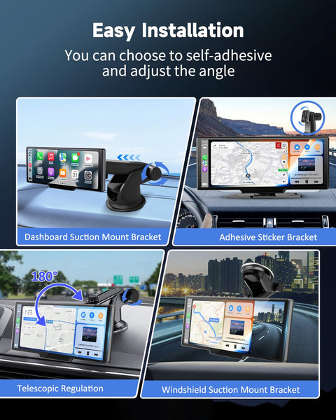 Kuayvan Portable Carplay Screen for Car - 10.26" Wireless Carplay & Android Auto Car Stereo, with 4K Dash Cam, Backup Camera, Bluetooth, GPS Navigation/Mirror Link/Voice Control/Bluetooth