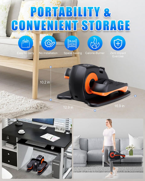 Under Desk Elliptical Machine, Electric Ellipse Leg Exerciser as Seen on Tv for Seniors with 12 Adjustable, Quiet Portable Elliptical Machine, Seated Pedal Exerciser with Remote Control (Orange)