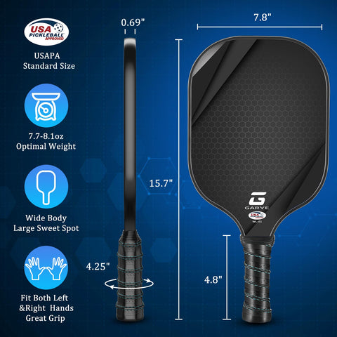 GARYE Pickleball Paddles Set of 2, USAPA Approved Carbon Fiber Pickleball Set, Lightweight Pickle Ball Rackets 2 Pack with 6 Balls, 1 Bag, Pair of Grip Tapes, Pickle Ball Paddle for Men and Women