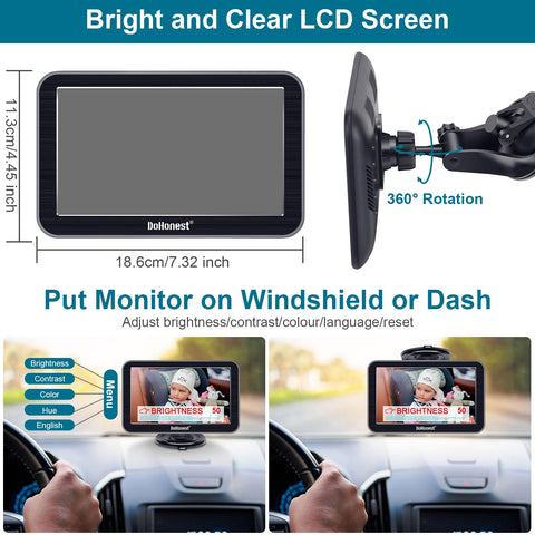 DoHonest Baby Car Camera 7-Inch: USB Plug and Play Easy Setup 360 Degree Rotating Backseat Camera Two Kids HD 1080P Rear Facing Car Seat Camera Clear Night Vision -V9 Black