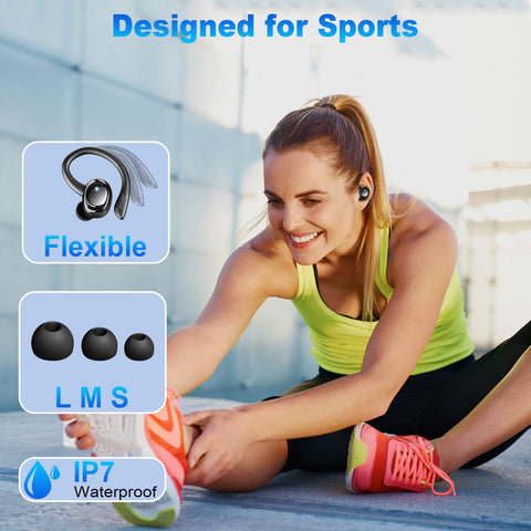 Wireless Earbuds Sport, 2025 Bluetooth 5.4 Headphones with Earhooks, 50H Stereo Deep Bass Over Ear Buds with 4 ENC Noise Canceling Mics, IP7 Waterproof Earphones for Running Workout Gym (Android/iOS)
