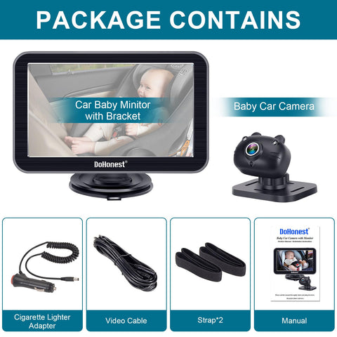 DoHonest Baby Car Camera 7-Inch: USB Plug and Play Easy Setup 360 Degree Rotating Backseat Camera Two Kids HD 1080P Rear Facing Car Seat Camera Clear Night Vision -V9 Black
