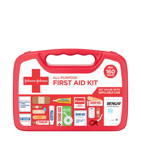 All-Purpose Portable Compact First Aid Kit for Minor Cuts, Scrapes, Sprains & Burns, Home, Car, Travel, Camping & Outdoor Emergency Kit, FSA/HSA Eligible, 160 Pieces