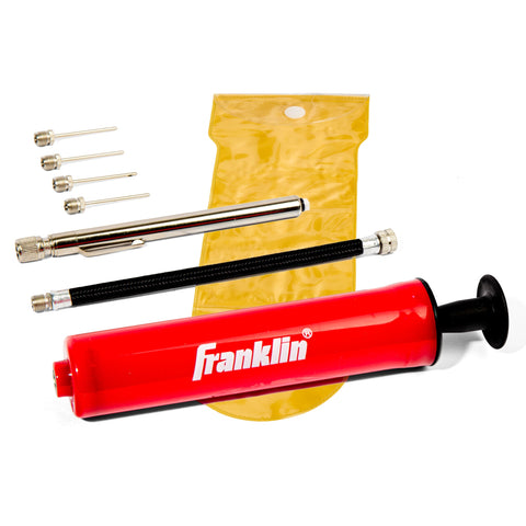 Franklin Sports Ball Pump Kit -7.4" - Perfect for Basketballs, Soccer Balls and More - Complete Hand Pump Kit with Needles, Flexible Hose, Air Pressure Gauge and Carry Bag