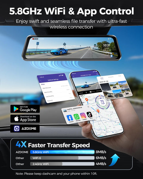 AZDOME PG17 Max 4K+2.5K Mirror Dash Cam with ADAS, BSD and LCA, 12" Rear View Mirror Camera with 5GHz WiFi and Voice Control, Rearview Mirror Backup Camera Includes 64GB Card, GPS, Parking Monitor