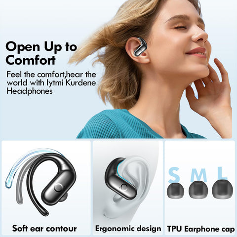 kurdene Wireless Earbuds Bluetooth Headphones Sport,Over Ear Buds with Deep Bass Sound,60Hrs Playtime Earphones Redesigned Comfort Fit with Earhooks for Running,Meeting,Workout-Black
