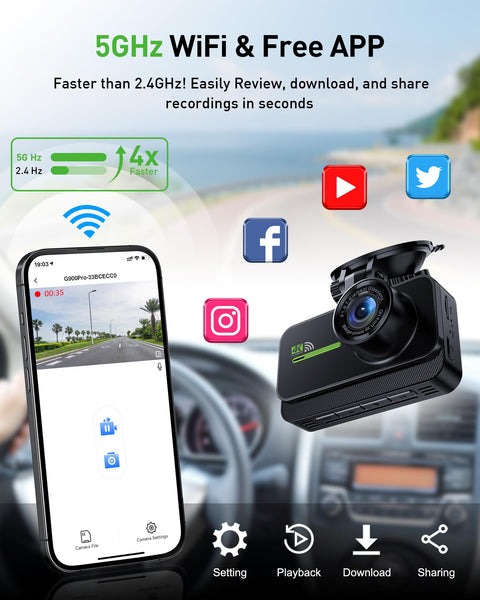 GMAIPOP Dash Cam Front and Rear,4K+2K Dash Camera for Cars with STARVIS Sensor,Built in 5GHz Wi-Fi, Free 64GB Card Included, Dual Dashbord Dashcam,Night Vision,Emergency Lock, Parking Mode