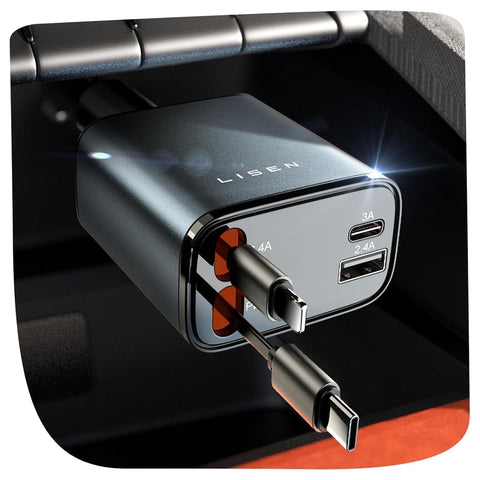 LISEN Retractable Car Charger, 69W USB C Car Accessories Adapter for iPhone 16 USB C Charger Fast Charging, Truck Accessories, Travel Essentials Gifts for Women Men, for iPhone 16 15 14 13 12 Pro Max