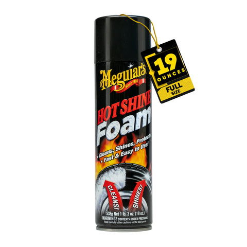 Meguiar's Hot Shine Tire Foam - High Goss Tire Shine That Cleans, Shines, and Protects in One, Deep, Black Shine with Conditioners and UV Protection to Help Keep Tires Looking Like New, 19 Oz Aerosol