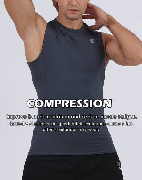 TELALEO 5 Pack Men's Athletic Compression Shirts Sleeveless Workout Tank Top Sports Base Layer Running Basketball M/02