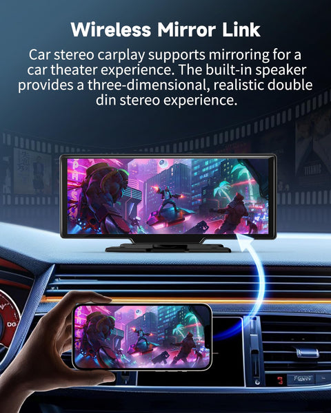 Kuayvan Portable Carplay Screen for Car - 10.26" Wireless Carplay & Android Auto Car Stereo, with 4K Dash Cam, Backup Camera, Bluetooth, GPS Navigation/Mirror Link/Voice Control/Bluetooth