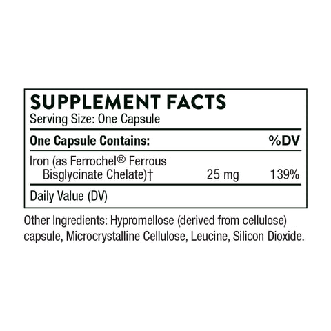 THORNE Iron Bisglycinate - 25 mg Iron Supplement for Enhanced Absorption Without Gastrointestinal Side Effects* - NSF Certified for Sport - Gluten-Free - 60 Capsules