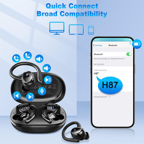 Wireless Earbuds Sport, 2025 Bluetooth 5.4 Headphones with Earhooks, 50H Stereo Deep Bass Over Ear Buds with 4 ENC Noise Canceling Mics, IP7 Waterproof Earphones for Running Workout Gym (Android/iOS)