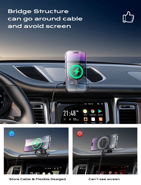 LISEN for 15W MagSafe Car Mount Charger,Magnetic Wireless Car Charger for iPhone 16 Pro Max Accessories,Magnetic Phone Holder for iPhone 16e 15 14 13 12,Samsung with MagSafe,Gifts for Men Women