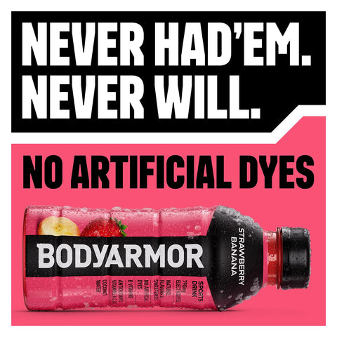 BODYARMOR Sports Drink Sports Beverage, Strawberry Banana, Coconut Water Hydration, Natural Flavors With Vitamins, Potassium-Packed Electrolytes, Perfect For Athletes, 16 Fl Oz (Pack of 12)