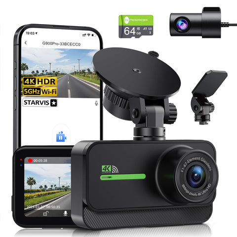 GMAIPOP Dash Cam Front and Rear,4K+2K Dash Camera for Cars with STARVIS Sensor,Built in 5GHz Wi-Fi, Free 64GB Card Included, Dual Dashbord Dashcam,Night Vision,Emergency Lock, Parking Mode