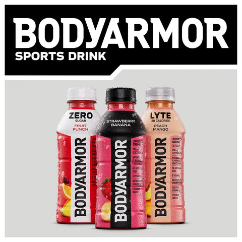 BODYARMOR Sports Drink Sports Beverage, Strawberry Banana, Coconut Water Hydration, Natural Flavors With Vitamins, Potassium-Packed Electrolytes, Perfect For Athletes, 16 Fl Oz (Pack of 12)