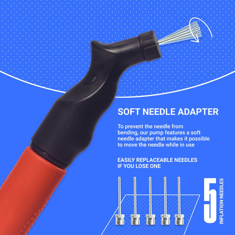 SPORTBIT Ball Pump for Sports Balls - Push & Pull Inflating System - Hand Pump for All Exercise Balls - Volleyball Pump, Basketball Inflator, Football & Soccer Ball Air Pump - Goes with 5 Needles Set