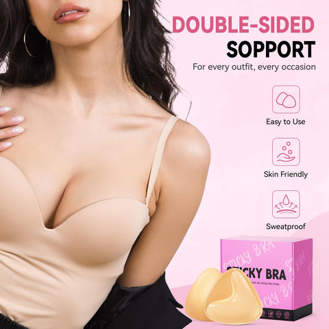 Ultra Push up Sticky Bra Pads Inserts | Double Sided Adhesive Bra Inserts | Stick on Bra for Sports Bra Swimsuit (Large, Beige)