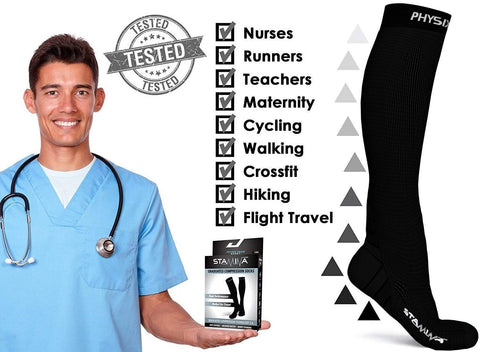 Physix Gear Compression Socks - Best Men & Womens Compression Socks for Circulation, Running, Nurses, Athletic Use Sock Compression, Blood Pressure Socks, Calcetines de Compresion, All, Black, L/XL