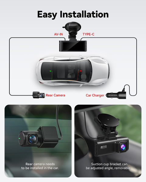 REDTIGER Dash Cam Front Rear, 4K/2.5K Full HD Dash Camera for Cars, Included 32GB Card, Built-in Wi-Fi GPS, 3.18” IPS Screen, Night Vision, 170°Wide Angle, WDR, 24H Parking Mode(F7NP)