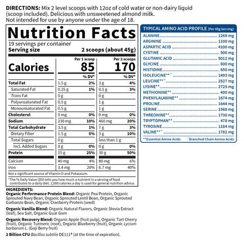 Garden of Life Organic Vegan Protein Powder with Probiotics, BCAAs, NSF Certified, Gluten Free & Sport, Non GMO, Sport Protein Powder, 19 Servings, Vanilla