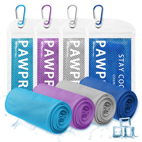 4 Packs Cooling Towels(40"x12"), Soft Breathable Cooling Towels for Neck and Face with Waterproof Bag & Carabiner, Microfiber Cooling Towel for Yoga, Sport, Running, Gym, Workout, Camping, Fitness