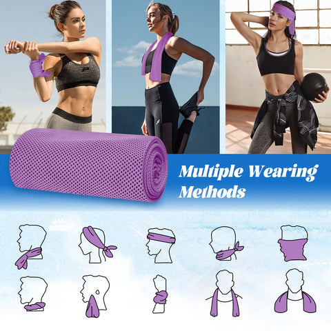 4 Packs Cooling Towels(40"x12"), Soft Breathable Cooling Towels for Neck and Face with Waterproof Bag & Carabiner, Microfiber Cooling Towel for Yoga, Sport, Running, Gym, Workout, Camping, Fitness