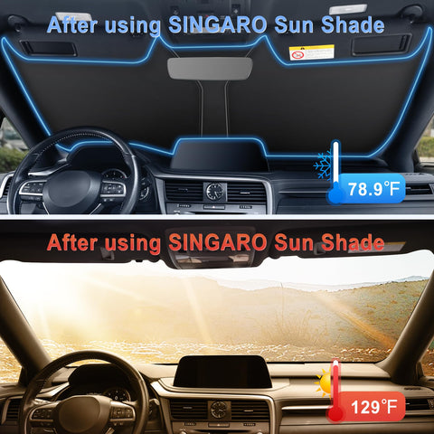 SINGARO Universal Car Windshield Sun Shade, Foldable Reflective for Windshield & Window Shades with Overlapping Design, Car Interior Accessories