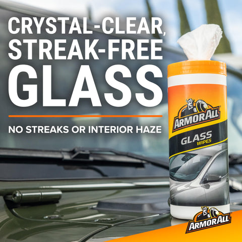 Armor All Car Glass Wipes, Auto Glass Cleaner for Film and Grime, 30 Count