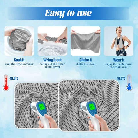 4 Packs Cooling Towels(40"x12"), Soft Breathable Cooling Towels for Neck and Face with Waterproof Bag & Carabiner, Microfiber Cooling Towel for Yoga, Sport, Running, Gym, Workout, Camping, Fitness