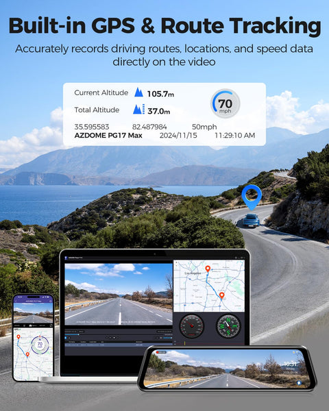 AZDOME PG17 Max 4K+2.5K Mirror Dash Cam with ADAS, BSD and LCA, 12" Rear View Mirror Camera with 5GHz WiFi and Voice Control, Rearview Mirror Backup Camera Includes 64GB Card, GPS, Parking Monitor