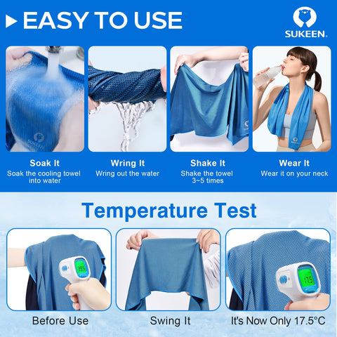 Sukeen 4 Pack Cooling Towel (40"x12"), Soft Breathable Chilly Microfiber Towel for Yoga, Sport, Running, Gym, Workout & More Activities
