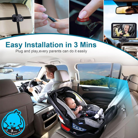 DoHonest Baby Car Camera 7-Inch: USB Plug and Play Easy Setup 360 Degree Rotating Backseat Camera Two Kids HD 1080P Rear Facing Car Seat Camera Clear Night Vision -V9 Black