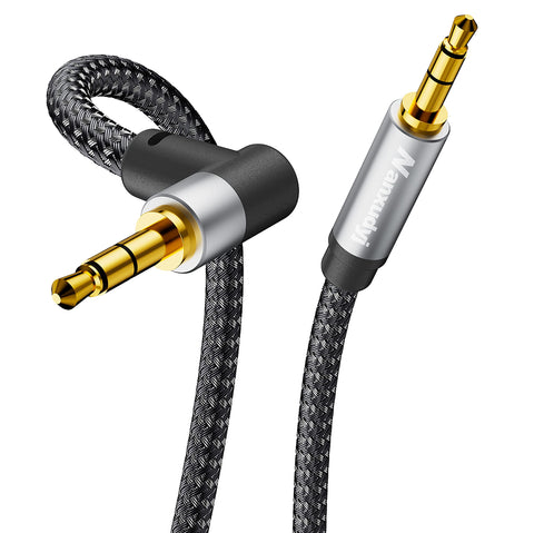Nanxudyj AUX Cord 6ft/1.8M,3.5mm Stereo Audio Cable 90 Degree Nylon Braided 3.5mm Male to Male Stereo Aux Cables Right Angle TRS Cable Compatible for Headphone, car,Tablets, Speakers，Portable
