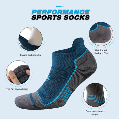 Cirorld Mens Ankle Running Socks, Athletic Cushioned Low Cut Moisture Wicking Cotton Short Sports Socks, 6 Pairs