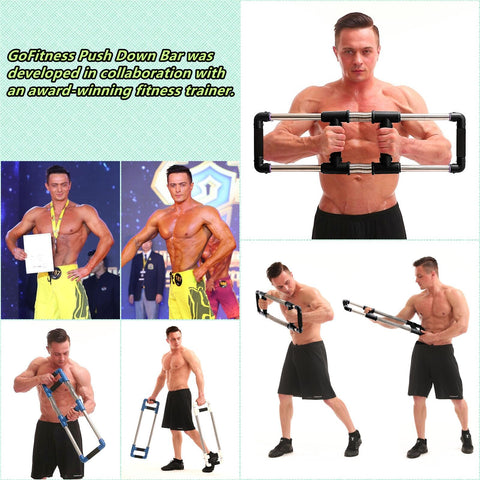 GoFitness Push Down Bar Machine - Chest Expander at Home Workout Equipment, Arm Exerciser - Portable Spring Resistance Exercise Gym Kit for Home, Travel or Outdoors