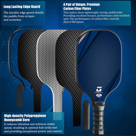 GARYE Pickleball Paddles Set of 2, USAPA Approved Carbon Fiber Pickleball Set, Lightweight Pickle Ball Rackets 2 Pack with 6 Balls, 1 Bag, Pair of Grip Tapes, Pickle Ball Paddle for Men and Women
