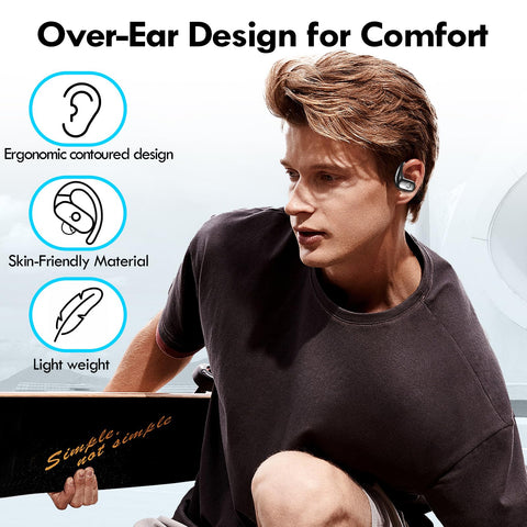 kurdene Wireless Earbuds Bluetooth Headphones Sport,Over Ear Buds with Deep Bass Sound,60Hrs Playtime Earphones Redesigned Comfort Fit with Earhooks for Running,Meeting,Workout-Black