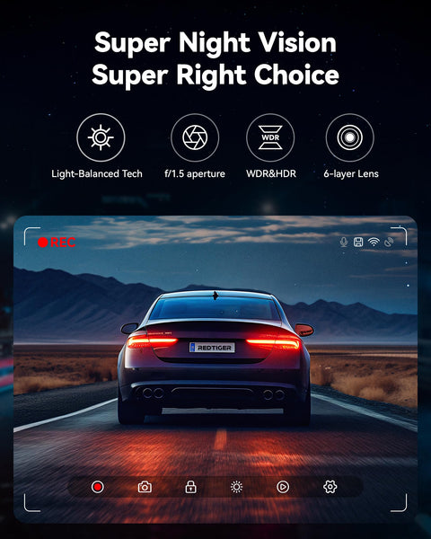 REDTIGER Dash Cam Front Rear, 4K/2.5K Full HD Dash Camera for Cars, Included 32GB Card, Built-in Wi-Fi GPS, 3.18” IPS Screen, Night Vision, 170°Wide Angle, WDR, 24H Parking Mode(F7NP)